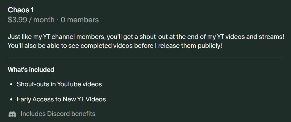 Patreon Tiers (Chaos 1)