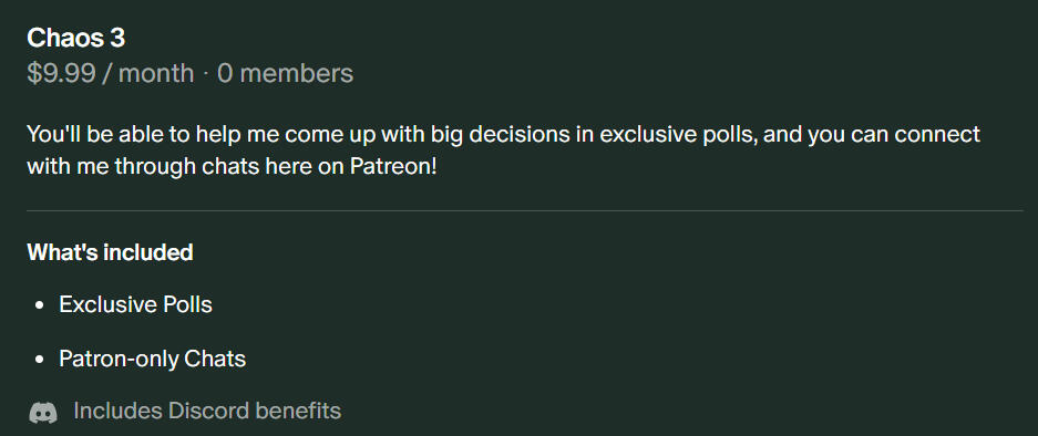 Patreon Tiers (Chaos 3)